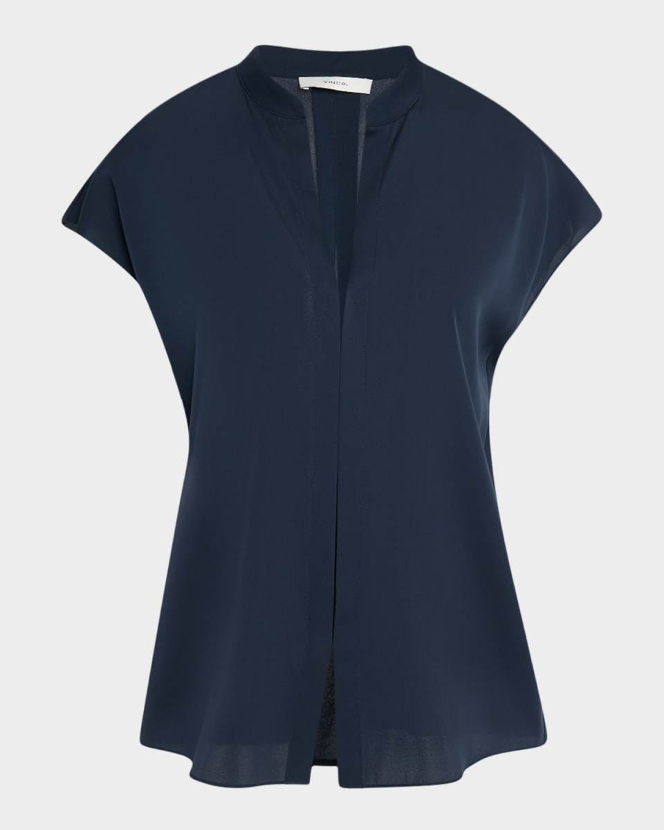 Cap-Sleeve Blouse with Hidden Placket